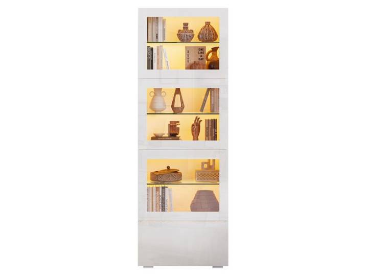 Vitrine avec porte en acrylique vitrine brillante avec éclairage LED 3 étagères en verre buffet haut meuble de