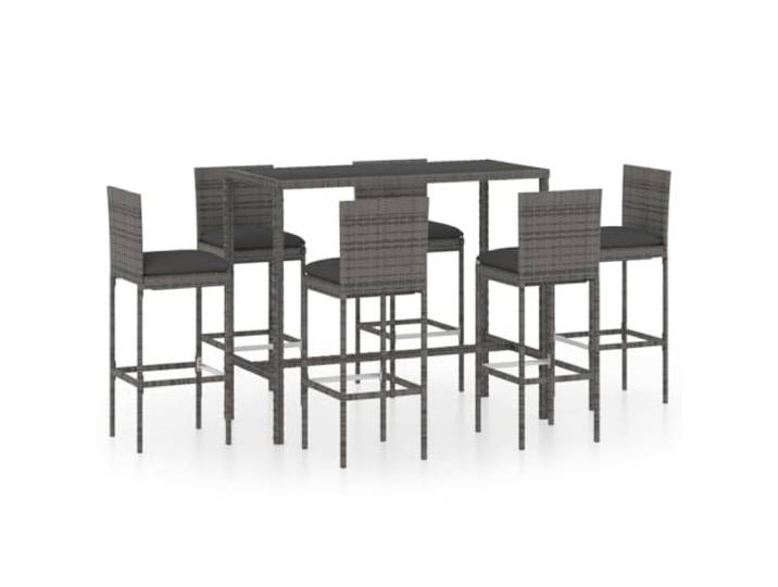 Helloshop26 Garten-Bar-Set mit Kissen, Polyrattan, Grau, 7-teilig, 02_0013430