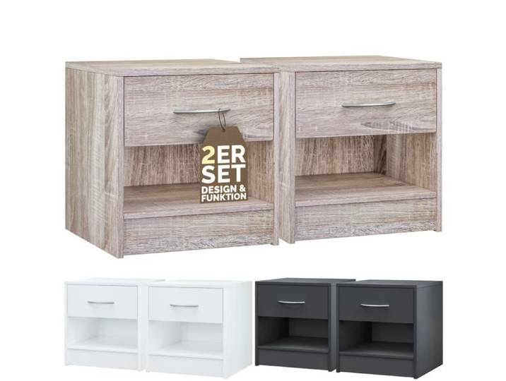 CASARIA® 2x table de nuit table de chevet Chêne avec tiroir poignée en aluminium mobilier chambre à coucher 39x28x41cm