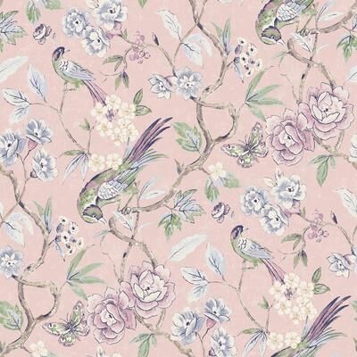 NuWallpaper Waverly Aviary Garden Pink Peel and Stick Wallpaper - N/A