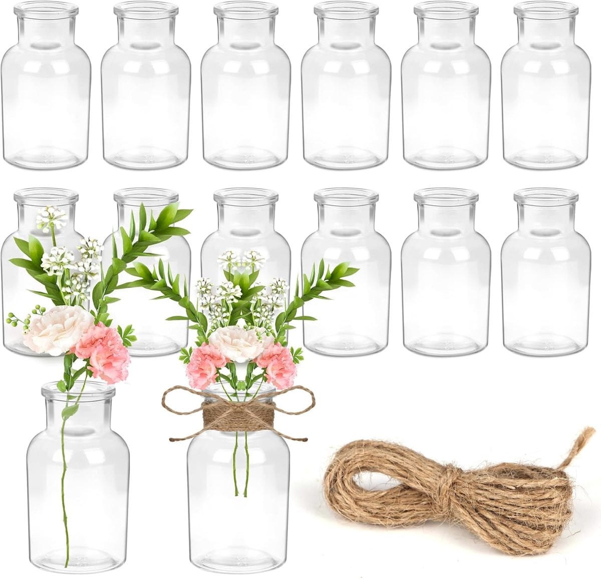 Set van 12 Glazen Mini Vazen met Retro Ontwerp, 125 ml