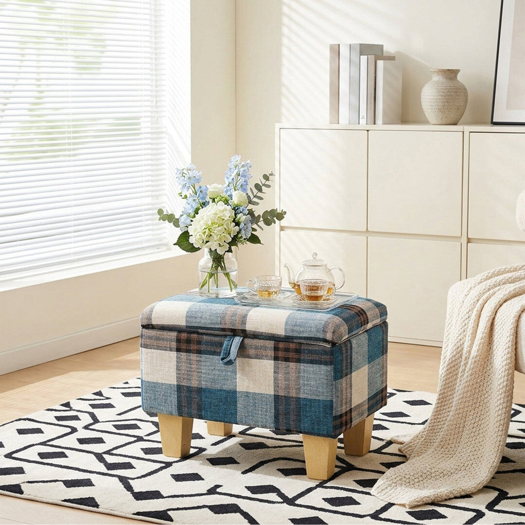 Latitude Vive 49cm Wide Rectangle Standard Ottoman Blue Plaid 36" H x 49" W x 33" D