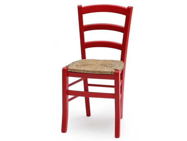 Chaises - Venezia - SET DE 2 - Bois massif - Assise en paille - Rouge