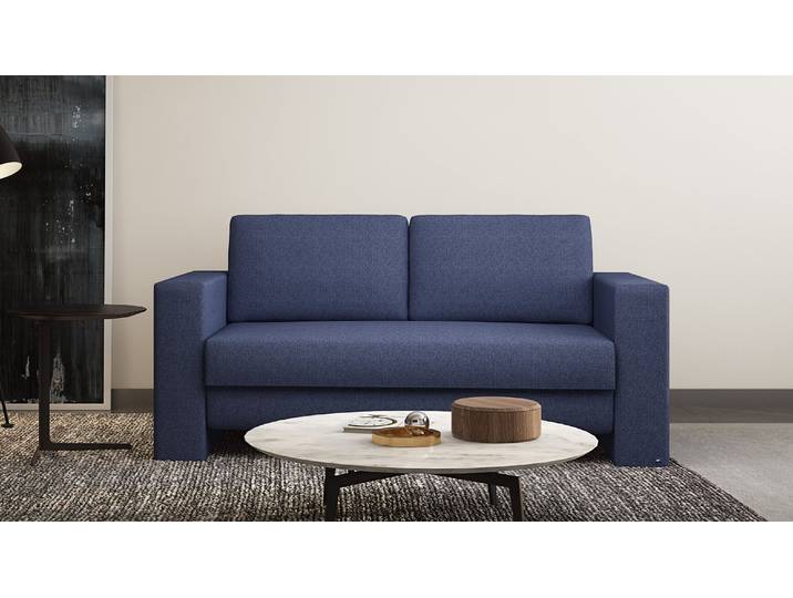 BRUNO Schlafsofa 160cm in Blau Kubus stabiles Massivholz & Boxspringkomfort