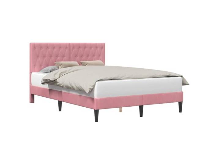 PUGYNBK Bettgestell mit Kopfteil, Rosa, 140 x 200 cm, Samt Robustes Sperrholz, fester Lattenboden, schmutzabweisend, einfache Reinigung