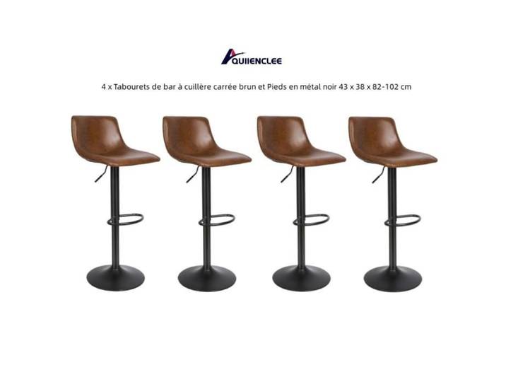 Tabourets de bar - QUIIENCLEE - Cuillère carrée en tissu brun chaud - Lot de 4 - Pieds en métal noir