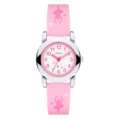 Quarzuhr S.OLIVER "The Joy Time", pink, weiß, Armbanduhren, Kinder, silberfarben, Quarzuhr, Armbanduhr, Silikonarmband, Kinderuhr, Mädchen, analog