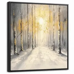LEINWAND Bilder mit Rahmen - Winter - Abstrakt - Schnee - Natur - Sonne - 50x50