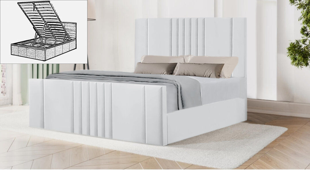Ebern Designs Moherek Upholstered Storage Bed White Single (3')