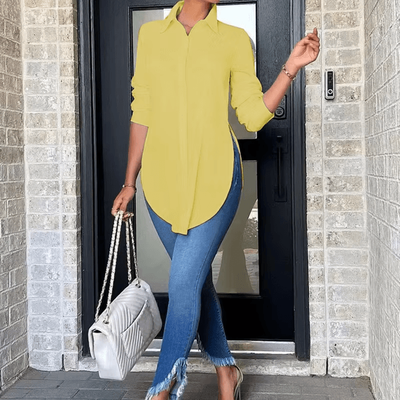 Inspire Essentials Elegant Asymmetrical Tunic Blouse For Women Long Sleeve Mid Length Top m yellow