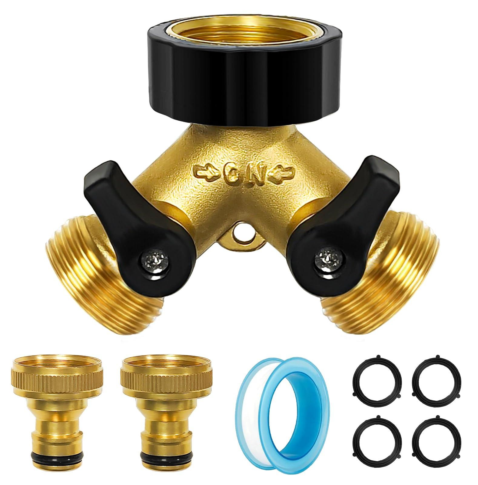 Selius 2-weg Y-verdeler voor tuinslang met afsluitkranen, 3/4 inch