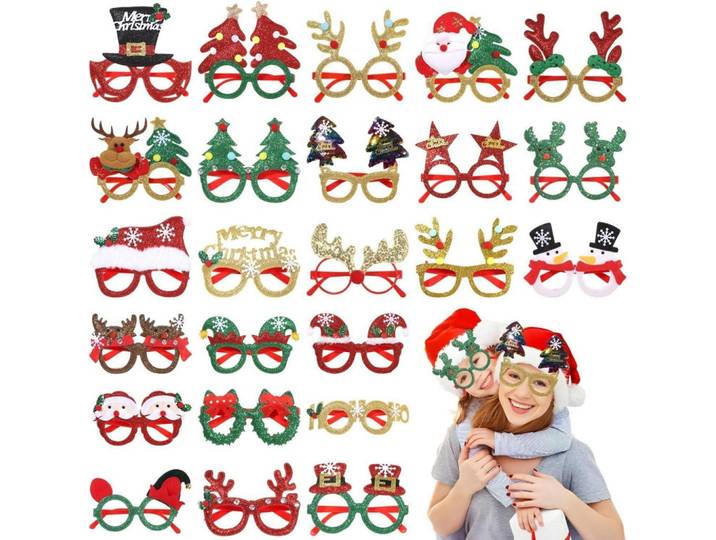 Partybrillen 24-teiliges Set Weihnachtsdesigns, Mehrfarbig, 17x7x24.5 cm, Dekoration