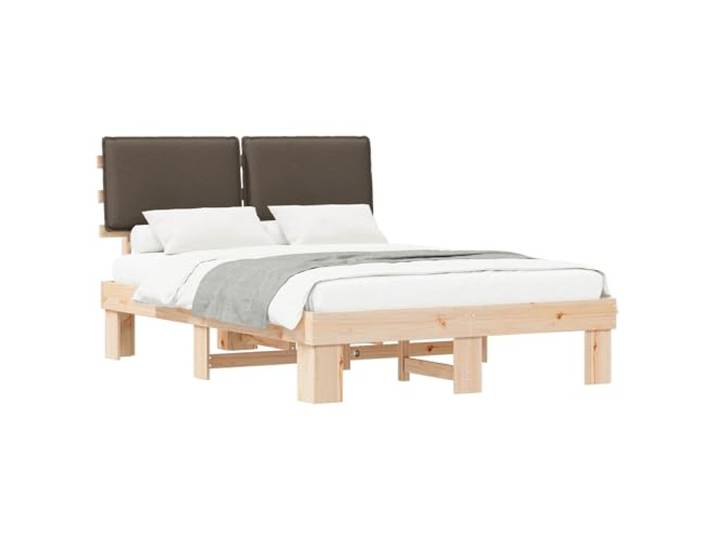 PUGYNBK Bettgestell aus Kiefernholz, 140 x 190 cm Gepolstertes Kopfteil, Plattform mit Lamellen, quadratische Beine, einfache Montage
