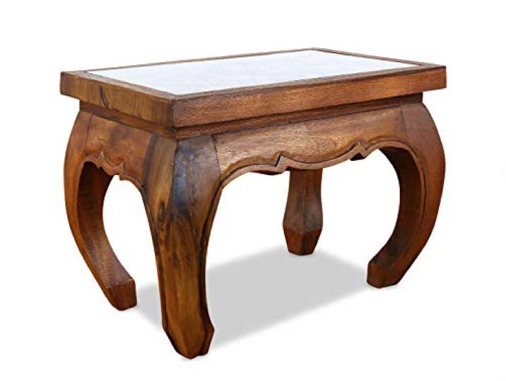 livasia Opiumtisch mit Schnitzerei, Couchtisch, Beistelltisch, Sofatisch, nachhaltig und handgefertigt, 58x38x41cm (Hellbraun)
