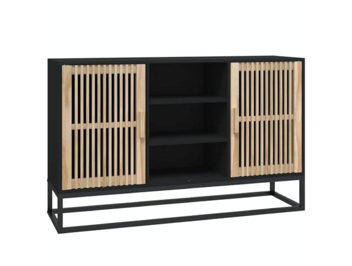 HGFDVCMR Sideboard Schwarz 105x30x65 cm Anrichte Kommode Flur Schrank Stabiler Beistellschrank für Wohnzimmer und Flur mit Holztüren und robusten Eisenbeinen für ordentliche Aufbewahrung.