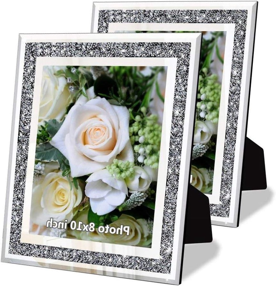 Zilveren fotolijst set met verkruimelde diamant decoratie voor foto's van 8x10 inch
