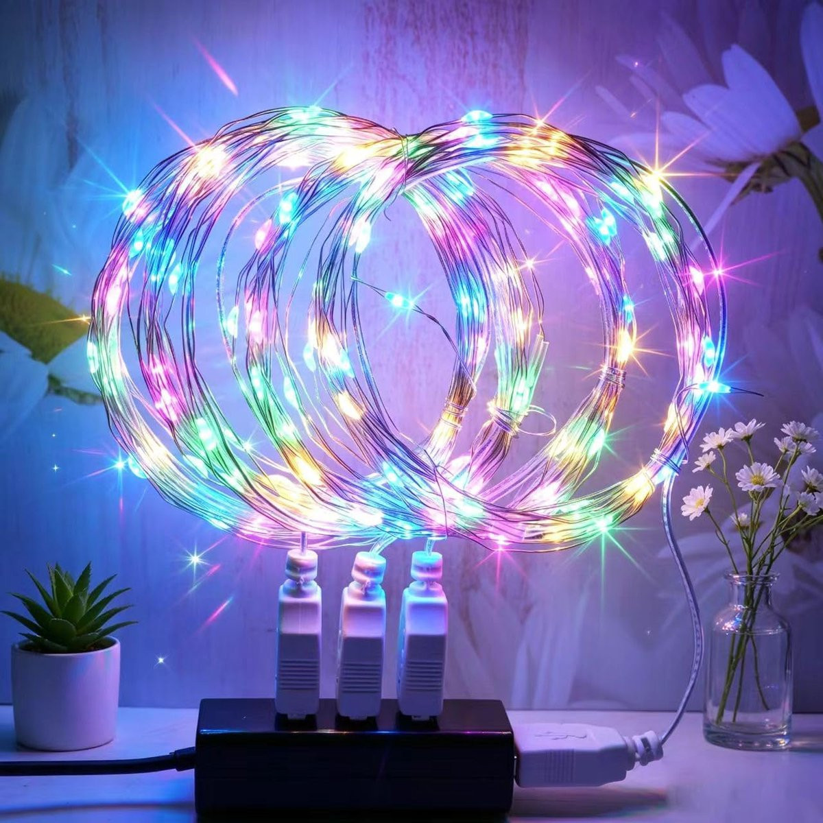 Set van 4 waterdichte LED-lichtslingers van 4 meter met USB-voeding, meerkleurig