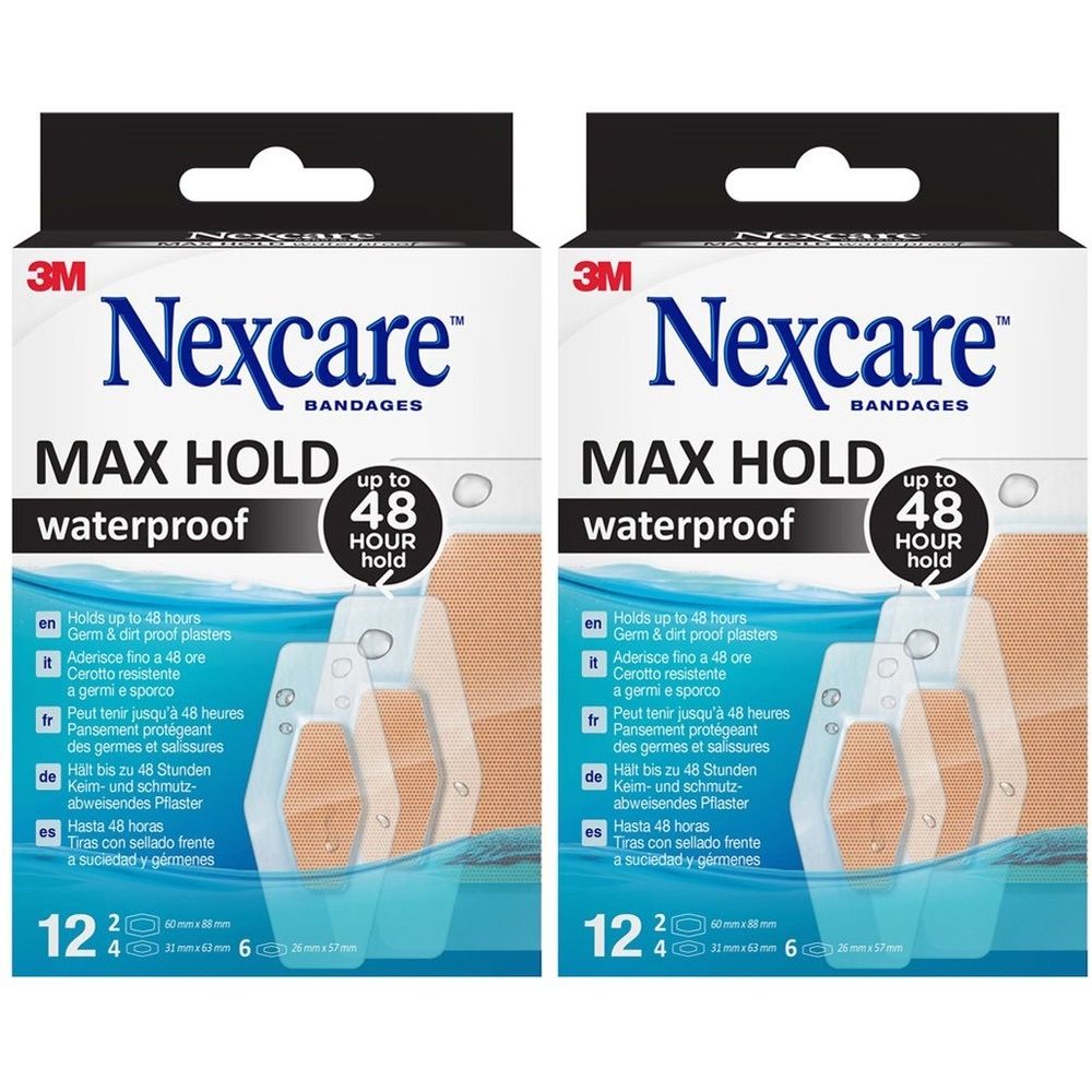 Nexcare Max Hold waterproof Pflasterstrips 3 Grö. 2x 2x12 St Pflaster
