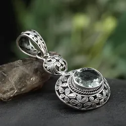 Drachensilber Grüner Amethyst Steinschmuck Anhänger 925 Silber - Silber;Lila