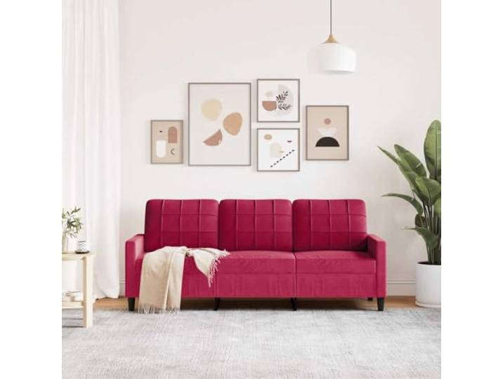 KTHLBRH Sofa 3-Sitzer Samt Weinrot 197 cm Gestell aus Metall, Polsterung aus Schaumstoff, modernes Design, Sitzbreite: 180 cm