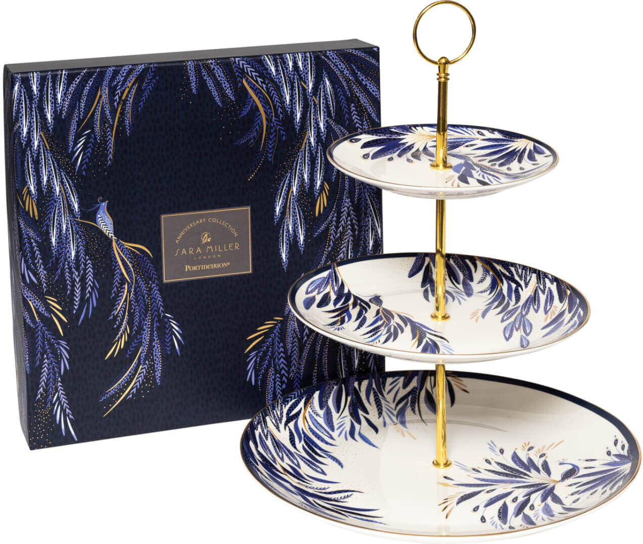 Sara Miller London Anniversary Fine China 3-Tier Cake Stand - Feather Tail