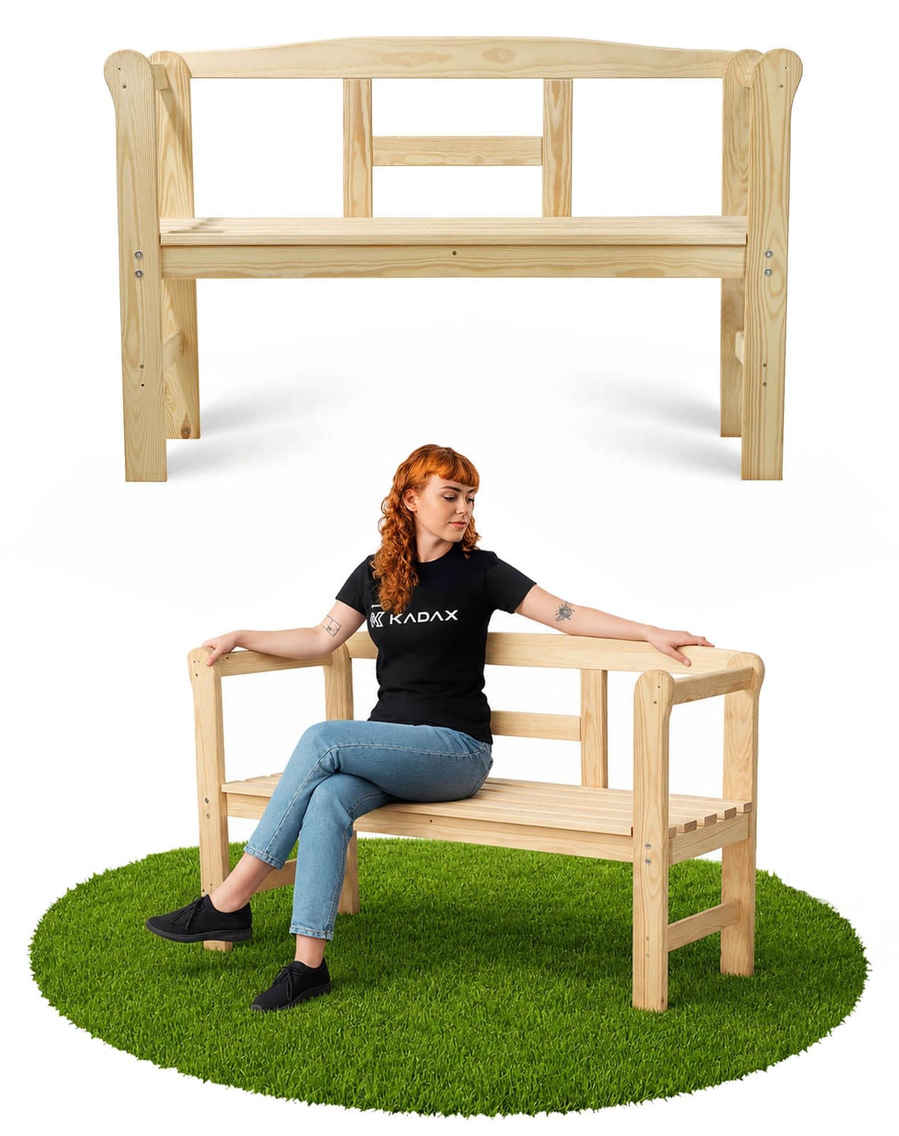 KADAX houten parkbank met rugleuning voor in de tuin of op het terras