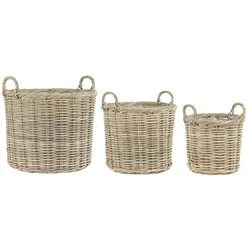 IB Laursen 3er Korbsatz Rattan mit 2 Henkeln, 51, Ø 52 cm