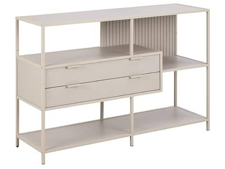 AC Design Furniture Jörn Regal, Korpus und Gestell grau rau pulverbeschichtet Stahl, 2 Schubladen und 3 Böden grau rau Melamin mit asymmetrischem Detail und wendbare rückwand, 114x35x78 cm