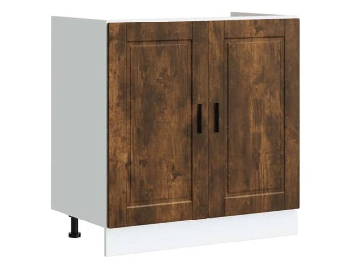fsahslih Küchen Spülenunterschrank Porto Räuchereiche 80x46x81,5 cm Praktisches Küchenmöbel mit höhenverstellbaren Füßen und viel Stauraum hinter stabilen Türen für die moderne Küchenzeile.