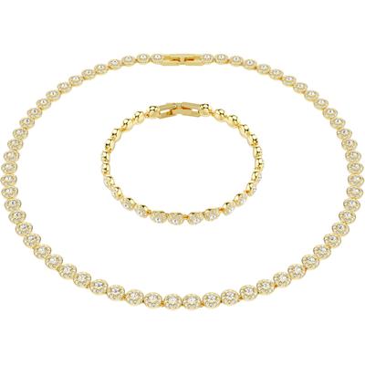 Ketten und Armband Set SWAROVSKI "Multipack Schmuck Geschenk Una Angelic", gold (gelbgoldfarben, kristallweiß, kristallweiß), Schmuck_Sets, Damen, Metall, mit Swarovski Kristall