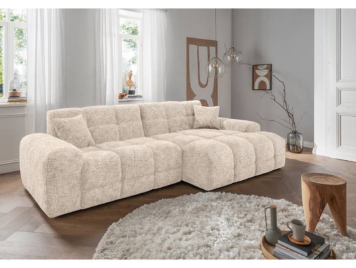 Ecksofa mit Longchair Beige Strukturstoff Ruta 301 x 87 x 152cm Longchair davorstehend rechts Modern