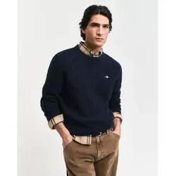 Gant für Herren. 8050213 Marineblauer Pullover aus Schafwolle mit Rundhalsausschnitt und Achten aus Strick (3XL), Lässig