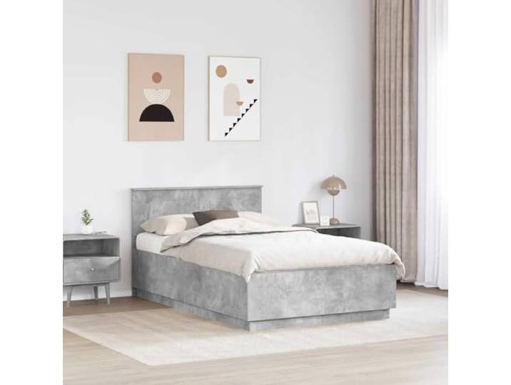 KTHLBRH Bettgestell, Zementgrau, 135 x 190 cm Technisches Holz, verstellbares Kopfteil, quadratische Beine, pflegeleicht