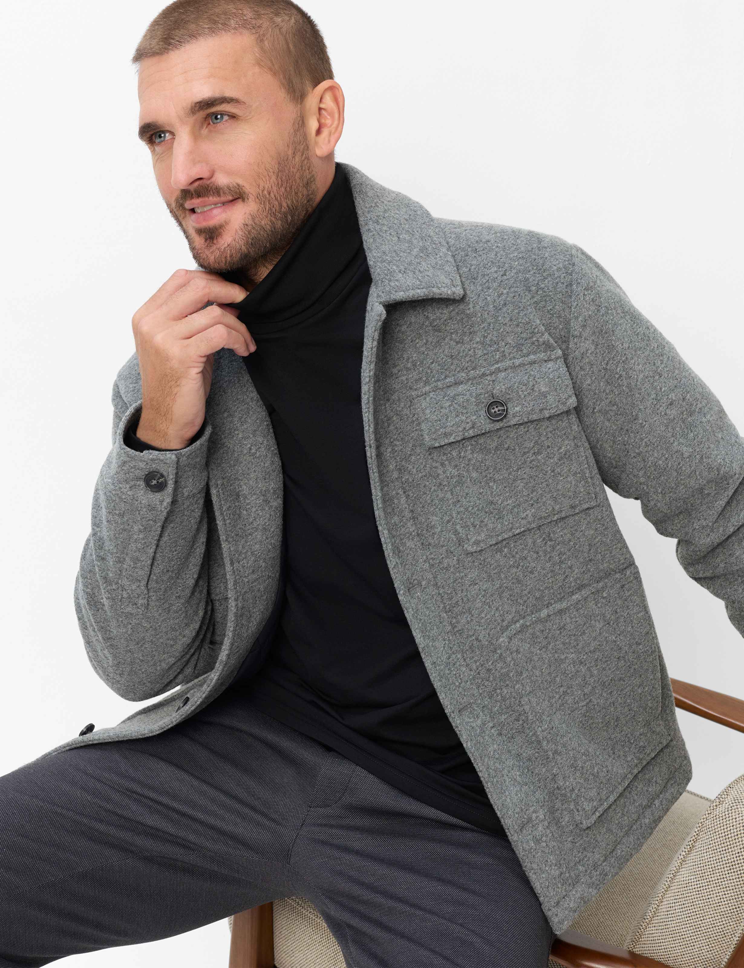 Rollkragenpullover BRAX "Style BENNO", Herren, Gr. M (50), schwarz, 98% Baumwolle, 2% Elasthan, Pullover Rollkragenpullover