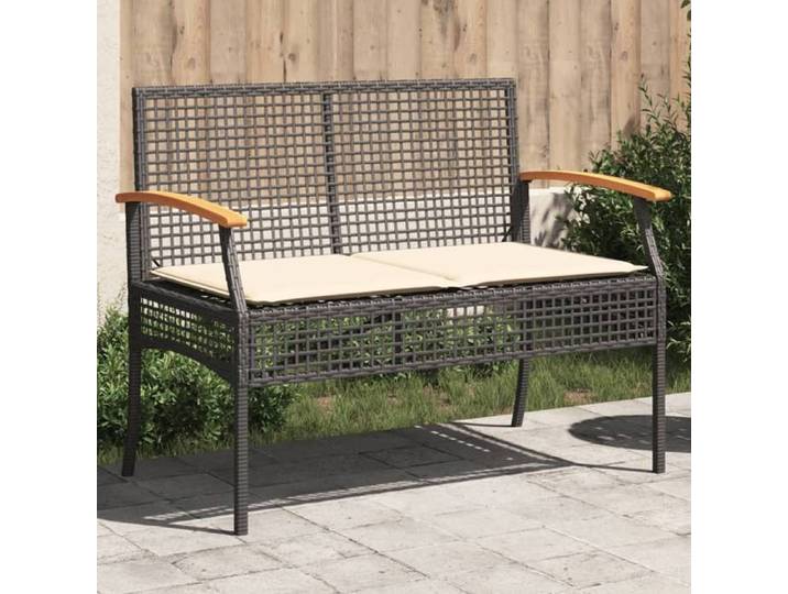 Automne/hiver  Noir Banc de jardin avec coussin noir résine tressée et acacia - Mobilier de jardin 1/2 places Contemporain DEC2988