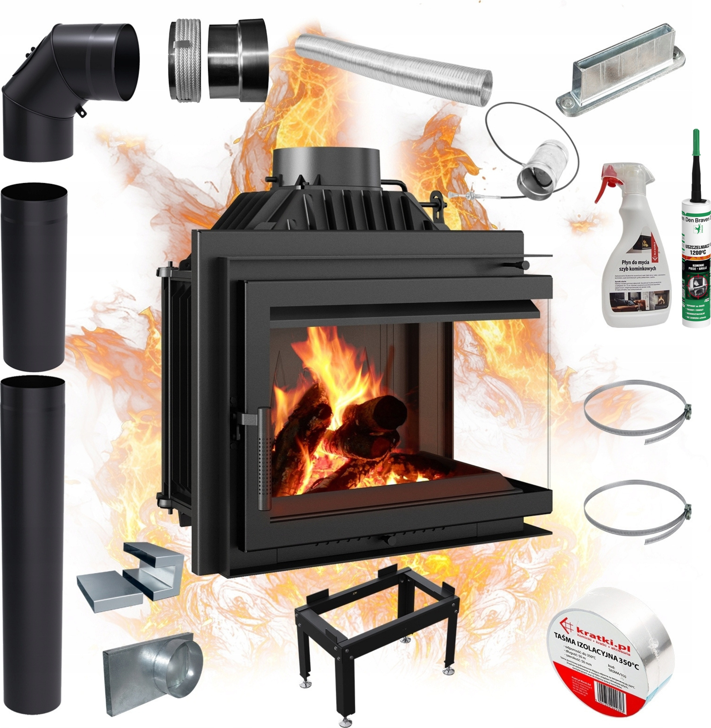 Rechter Kamin-Einsatz KRATKI SIMPLE 8kW Schließset