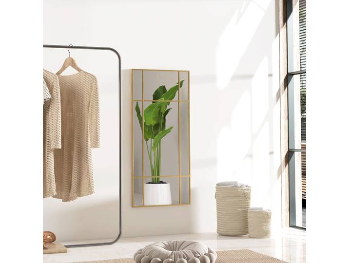 HOMCOM Miroir Fenêtre Métal Doré 110x50cm 4 Crochets