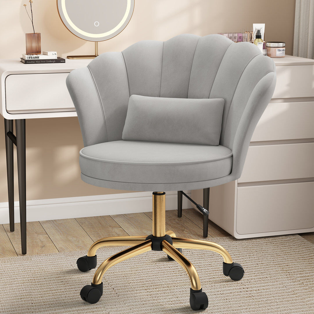 Fairmont Park Dutch Velvet Adjustable Office Chair With Smooth Casters For Office Featuring Ergonomic Support And 250Lbs Capacity Grey 60cm W X 44cm D