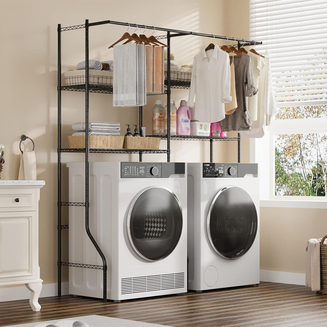 Blue Elephant Over Washer and Dryer Storage Shelves, 4 Tiers Above Washer Dryer Storage Rack for Laundry Room Organization, Adjustable Height Clothes Drying Rack wi 197cm H X 165cm W X 52cm D