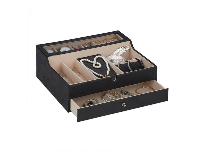 Schmuckkästchen in Lederoptik Creme-Schwarz