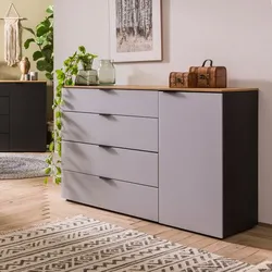 MAISON Kommode Miami Glas Grau Hellgrau