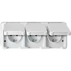Merten MEG2390-8019 SCHUKO-Dreifach-Steckdose, waagerecht angeordnet mit Berührungsschutz, polarweiß, AQUASTAR MEG23908019