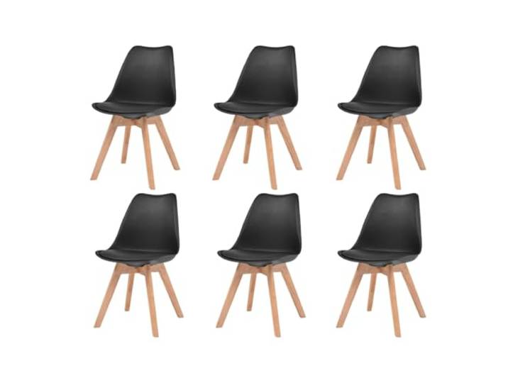 HEFZGDB 6 Esszimmerstühle Schwarz Kunststoff mit Kunstlederpolster und Massivholzbeinen für Küche und Essbereich, Ergonomische Sitzmöbel mit hohem Komfort, Einfache Montage,