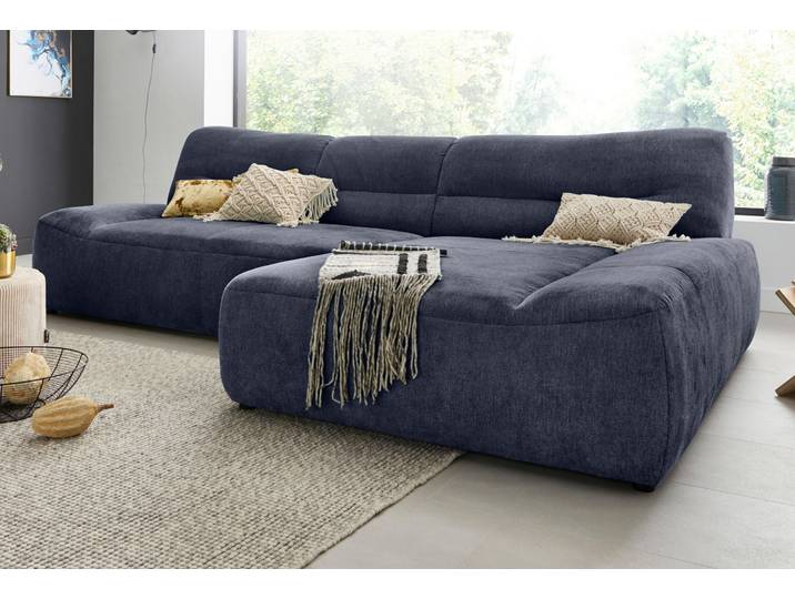 Ecksofa, Chenille-Optik, Dunkelblau 288×175 cm, Fest Sitzkomfort, Modern, Domo-Collection