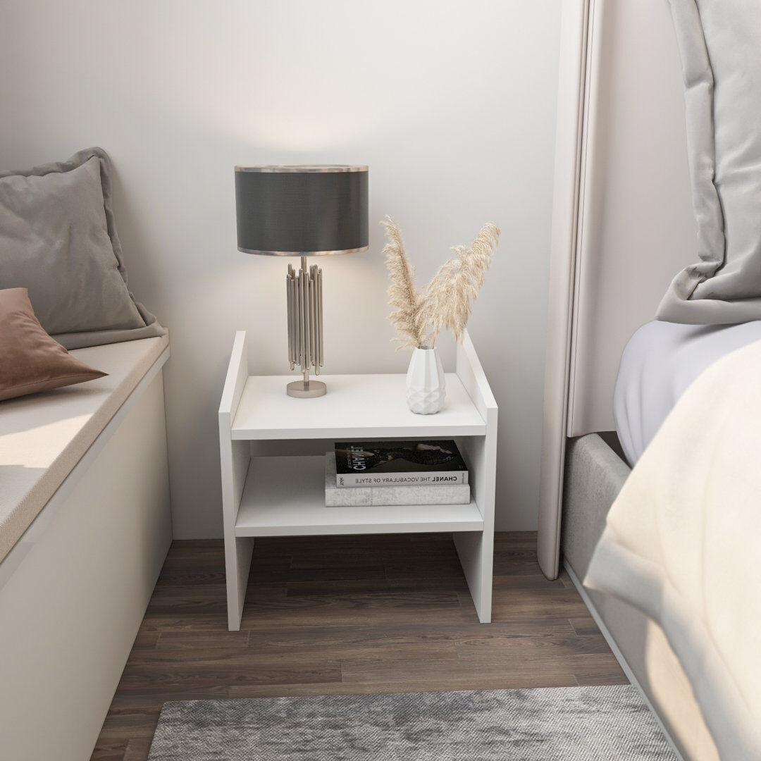 17 Stories Riccardi 45cm W Bedside Table White 45cm H X 45cm W X 35cm D