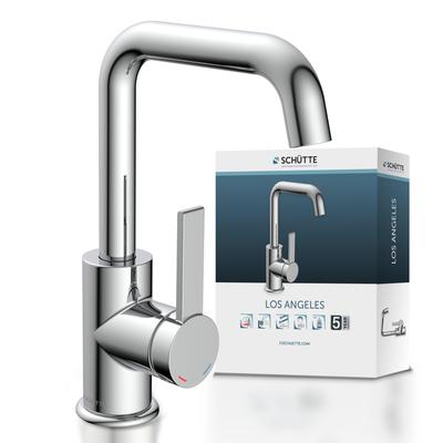 Waschtischarmatur SCHÜTTE "»LOS ANGELES«", silber (chrom), B:5cm H:24,5cm T:17,5cm Ø:5cm, Messing, Armaturen, Praktische Cold-Start-Funktion zum Energiesparen