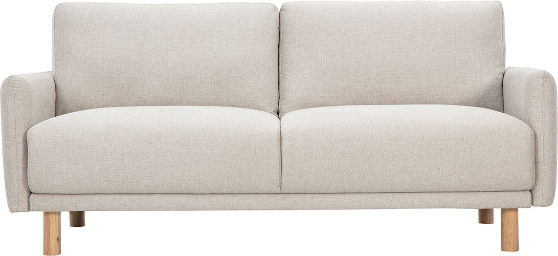 Miliboo 3-Sitzer Designsofa in beige Samtoptik Textur und hellem Holz BONO