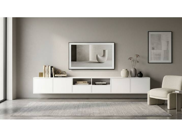 Langes Hängesideboard nach Maß MDF Beschichtet MDF Weiß matt