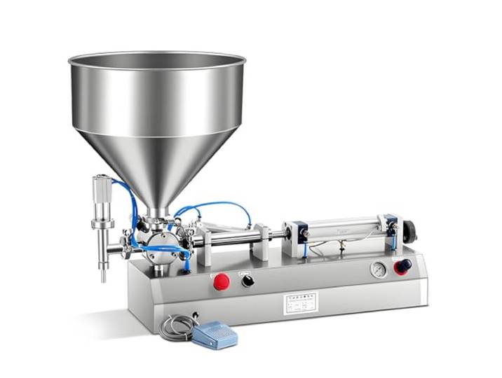 MazmornFly Pneumatische Abfüllmaschine Für Flüssige Pasten, Horizontaler Edelstahl-Flaschenfüller, Elektrischer Flüssigkeitsabfüller Mit 40-L-Trichter Für Shampoo,Zahnpasta,Creme,Honig 20to200ML