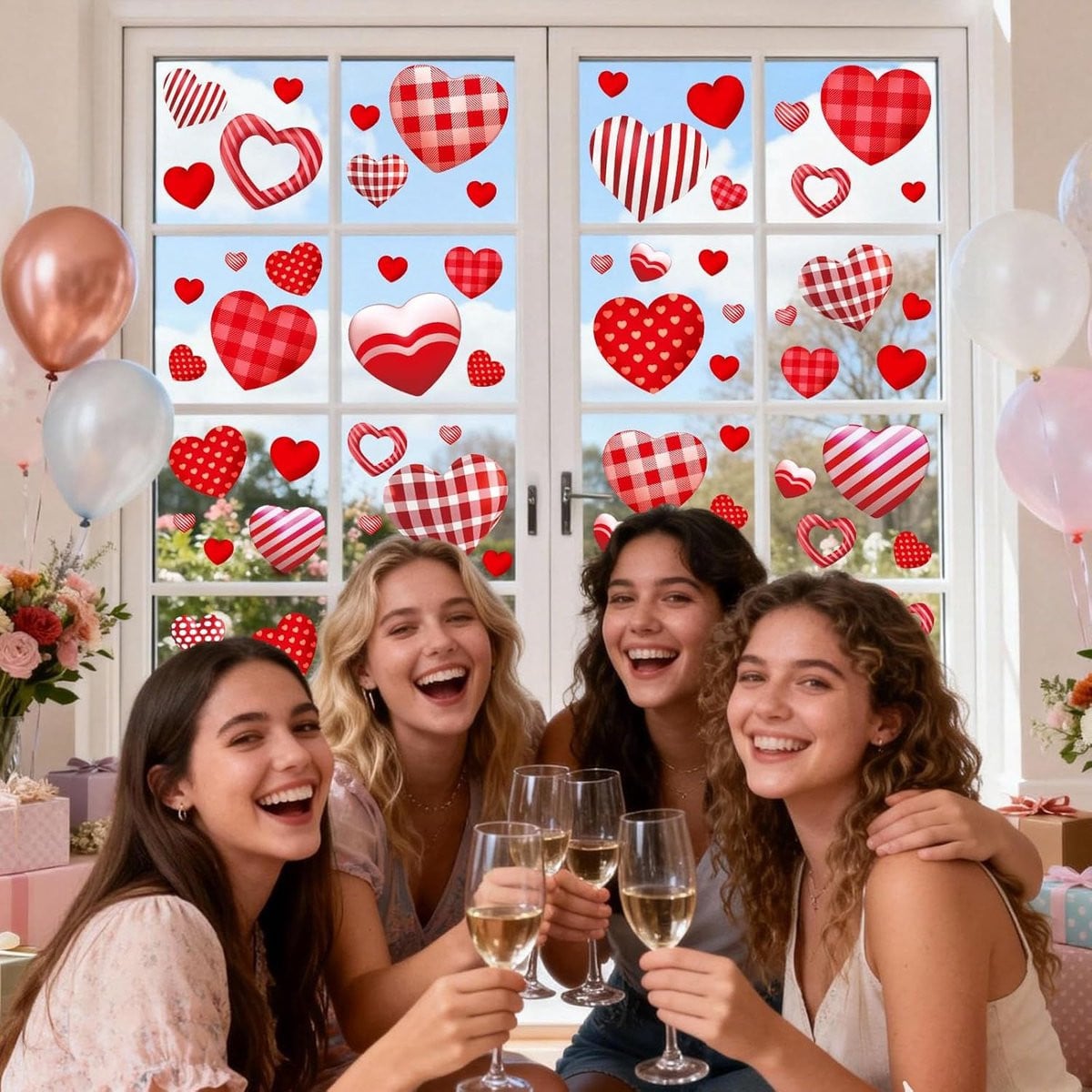 Cyslmuk 9 vellen Valentijnsdag raamstickers met schattige hartjes voor decoratie van huis of kantoor